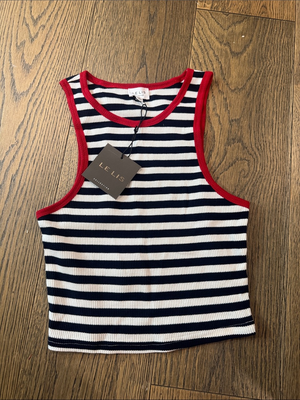 Le Lis Navy and White Striped Ribbed Tank with Red Trim
